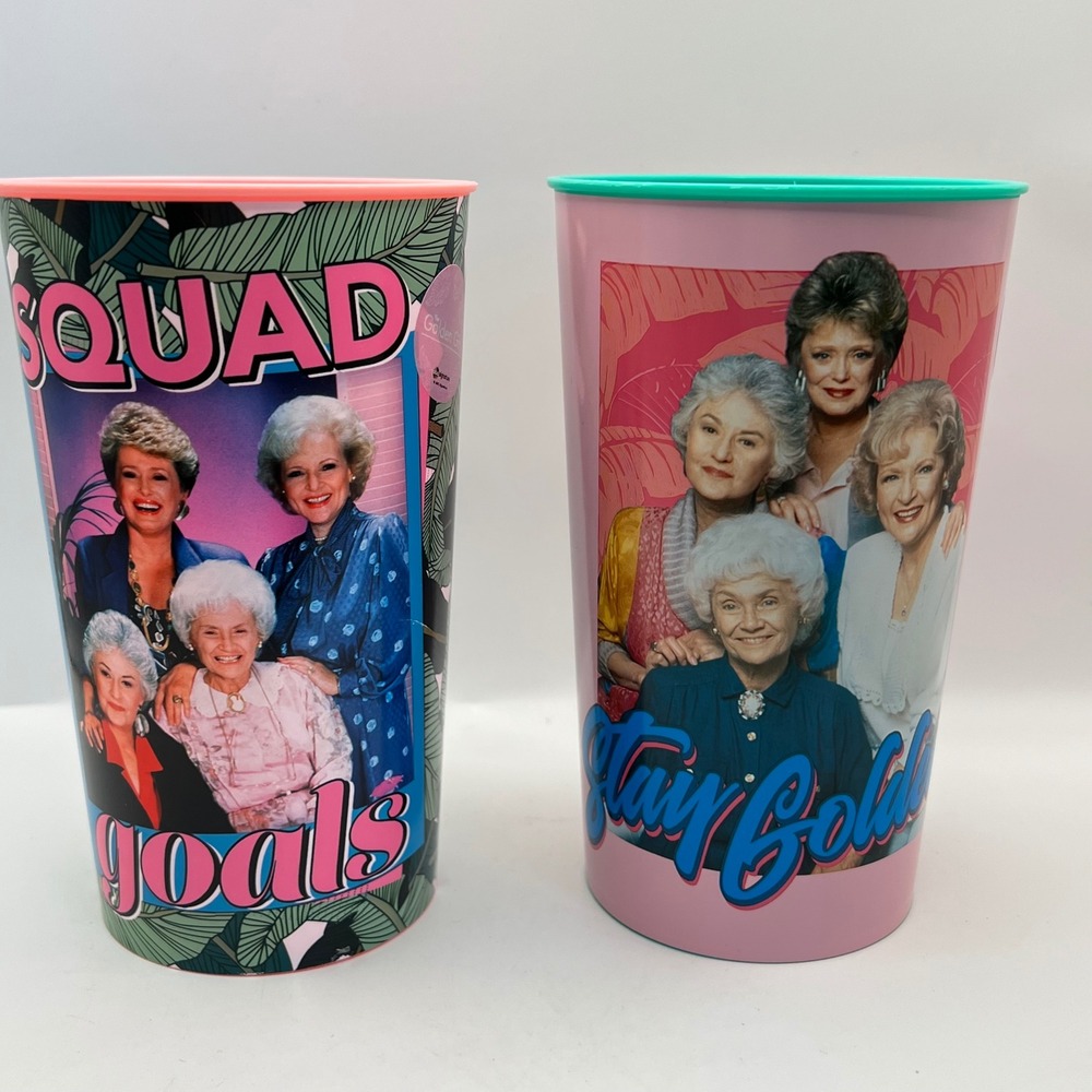 Golden Girls Squad Goals Pink Teal Plastic Drink Cups 22 oz NWT 80s retro tv